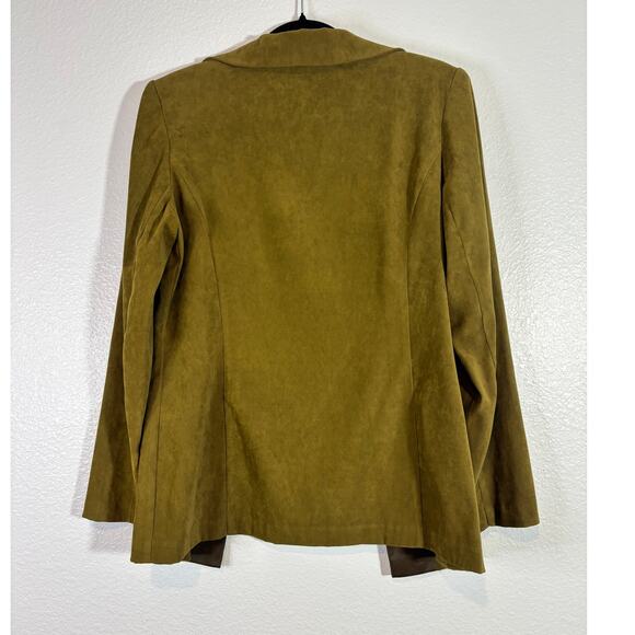 Vintage Women's Size M Green Faux Poly Suede Made in USA Open Front Blazer - Picture 2 of 6